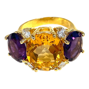 Christina Addison Large Gum Drop Ring With Citrine and Amethyst and Diamonds