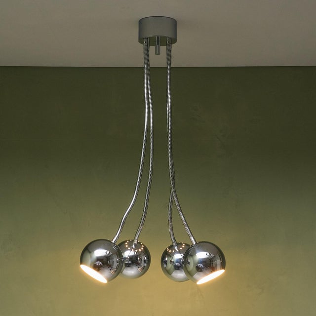 Mid-Century Modern Chrome-Plated Ceiling Light with 4 Flexible Arms by Goffredo Reggiani, Italy, 1970s For Sale - Image 3 of 8