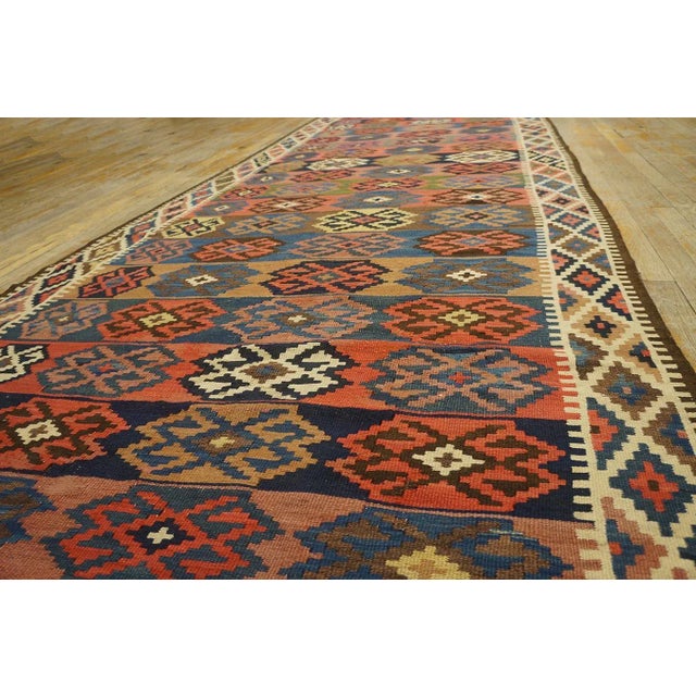 1920s Multi Geometric Kilim Antique Nw Persian Rug "4'8" X 15' Flat Weave Wool Carpet For Sale - Image 10 of 12