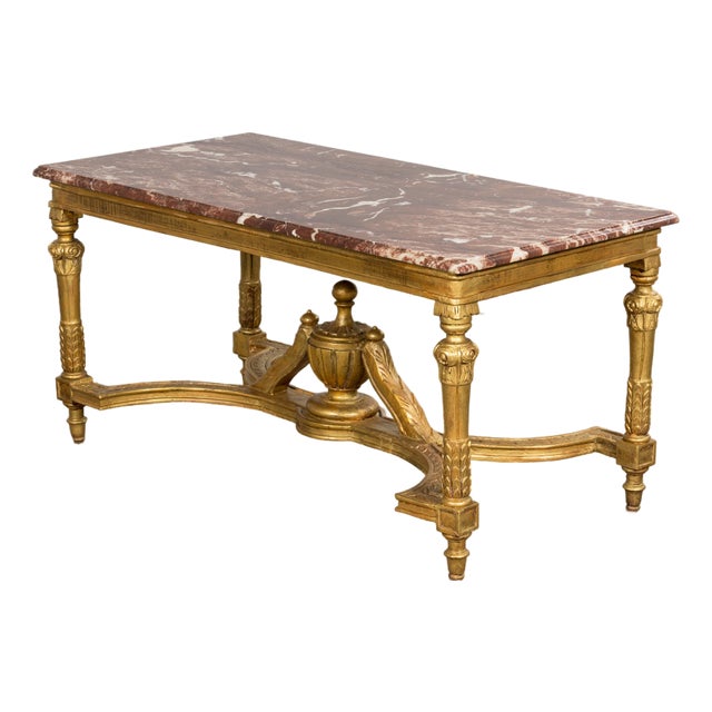 Mid 19th Century French Napoleon III Giltwood Coffee Table With Rouge Marble Top, Provence For Sale