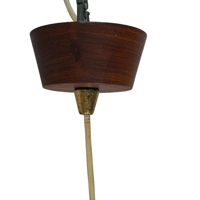 Scandinavian Teak and Curved Glass Pendant Light, 1960s For Sale - Image 4 of 11