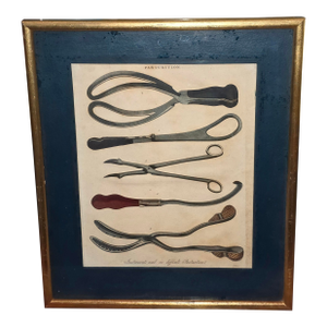 Hand Colored Medical Tools Engraving