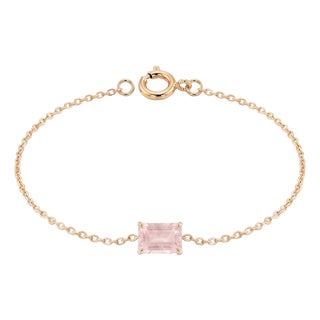 Natural Rose Quartz Bracelet | Dainty Pink Gemstone Bracelet | Delicate Gold Chain Link Bracelet For Sale