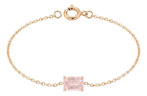 Natural Rose Quartz Bracelet | Dainty Pink Gemstone Bracelet | Delicate Gold Chain Link Bracelet