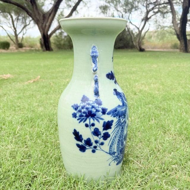 Vintage Chinese Celadon Blue Porcelain Vase For Sale - Image 4 of 7