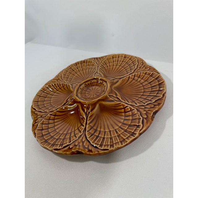 De Sarreguemines 1920s French Sarreguemines Gold Majolica Oyster Plate For Sale - Image 4 of 11