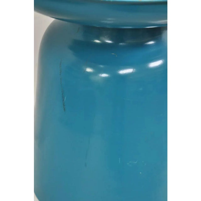 Modern Turquoise Blue Perforated Metal Garden Stool For Sale - Image 9 of 10