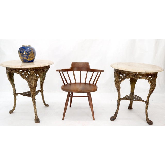 Pair of Heavy Cast Iron Bases Marble Tops Cafe Center Guéridon Tables For Sale - Image 9 of 13