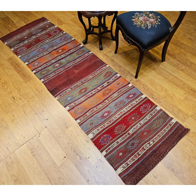 Vintage Moroccan Tribal Kilim Runner, Flat-Woven Wool, Geometric Stripe Pattern, 2’ X 8’ For Sale - Image 14 of 15