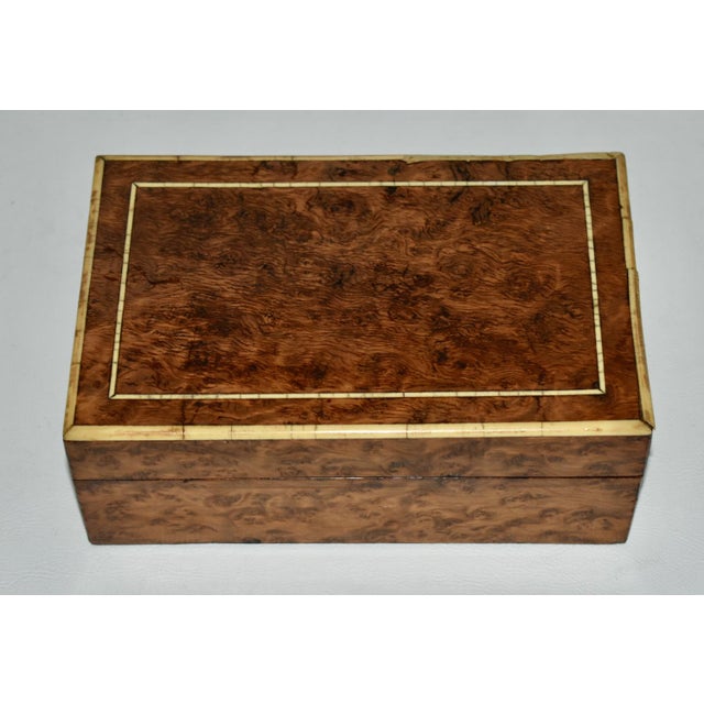 Vintage Traditional English Inlaid Burl Wood Box For Sale - Image 12 of 13