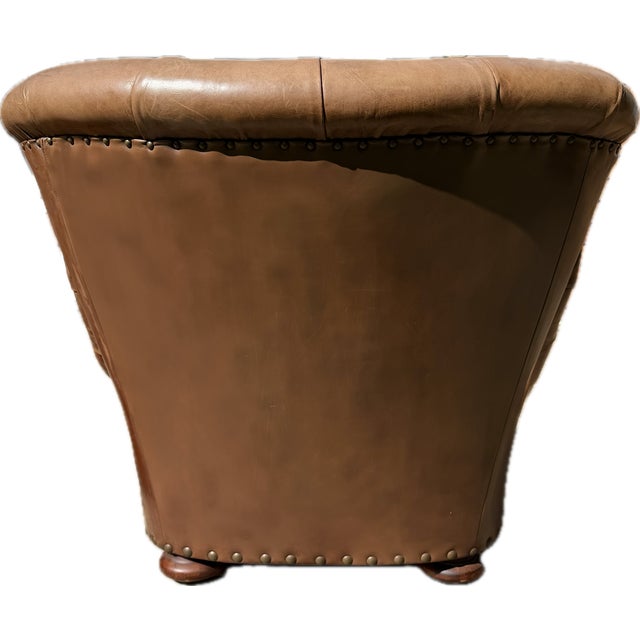 2010s Ralph Lauren Chair and Ottoman Set in Saddle Toned Leather For Sale - Image 5 of 18