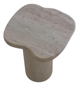 Organic Top 40 Muted Beige Travertine Square Side Table by Beije Avenue