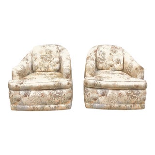 1980s Floral Upholstered Swivel Club Chairs - a Pair For Sale