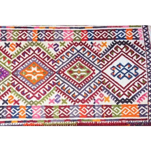 Vintage Fine-Work Cicim Kilim With Diamond Motifs – Handwoven Anatolian Tribal Textile - 4' X 4' 7'' For Sale - Image 10 of 11