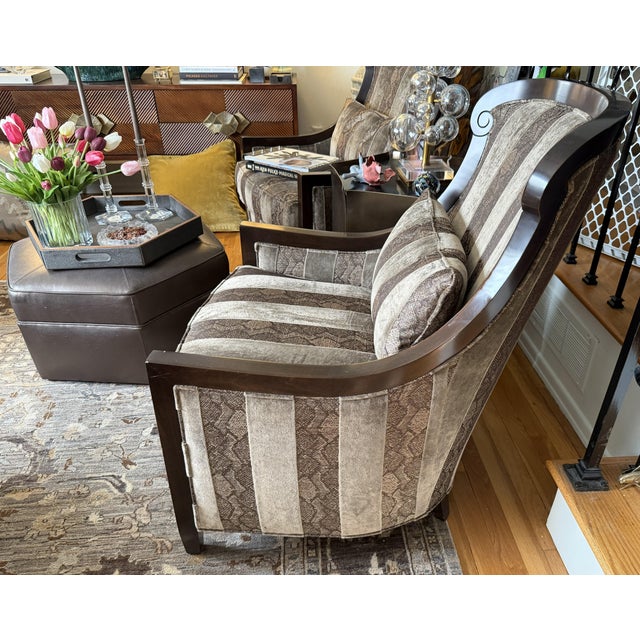 Textile Swaim High Back Chairs For Sale - Image 7 of 7
