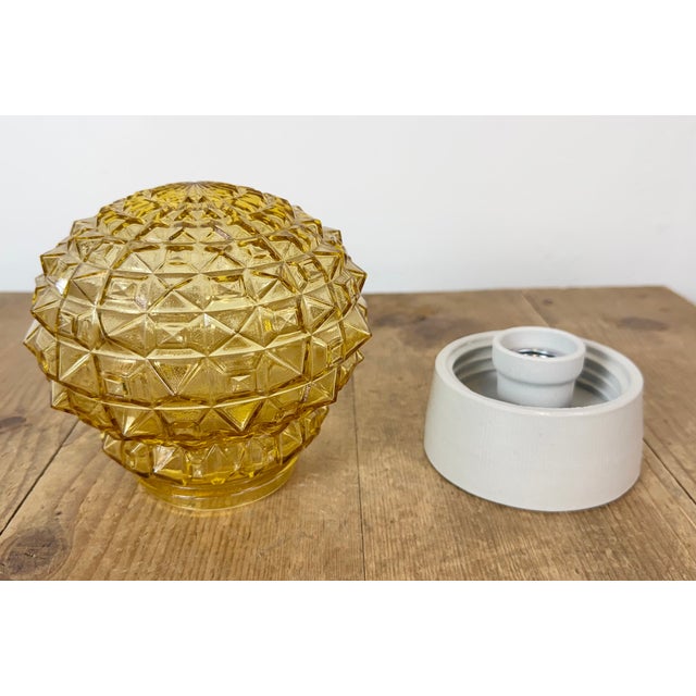 Gold Vintage White Porcelain and Glass Ceiling Light, 1970s For Sale - Image 8 of 14