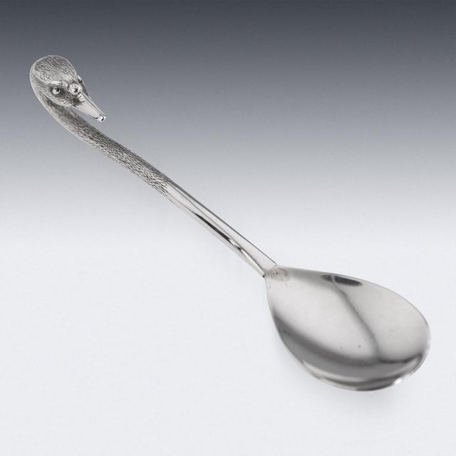 20th Century Silver Swan Shaped Salt & Spoon, London, 1992, Set of 2 For Sale - Image 10 of 15