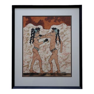 1970s Masakis Signed Batik After the Akrotiri “Boxing Children” Fresco For Sale