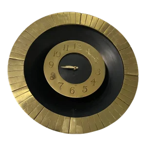 Mid-Century Modern Neoclassical Wall Clock Brass
