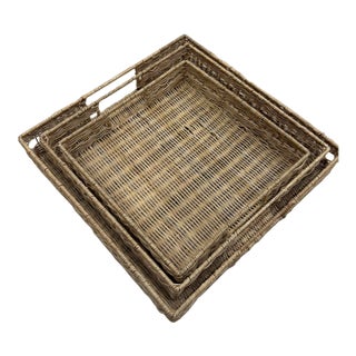 Rattan Nesting Trays, S/3 For Sale