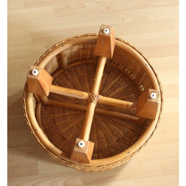 Round Rattan, Bamboo and Wooden Side Table - Foot Stool - Ottoman Vintage For Sale - Image 9 of 9
