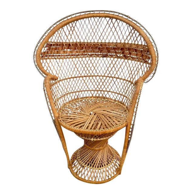 Vintage Childs Bohemian Wicker Rattan Peacock Arm Chair For Sale