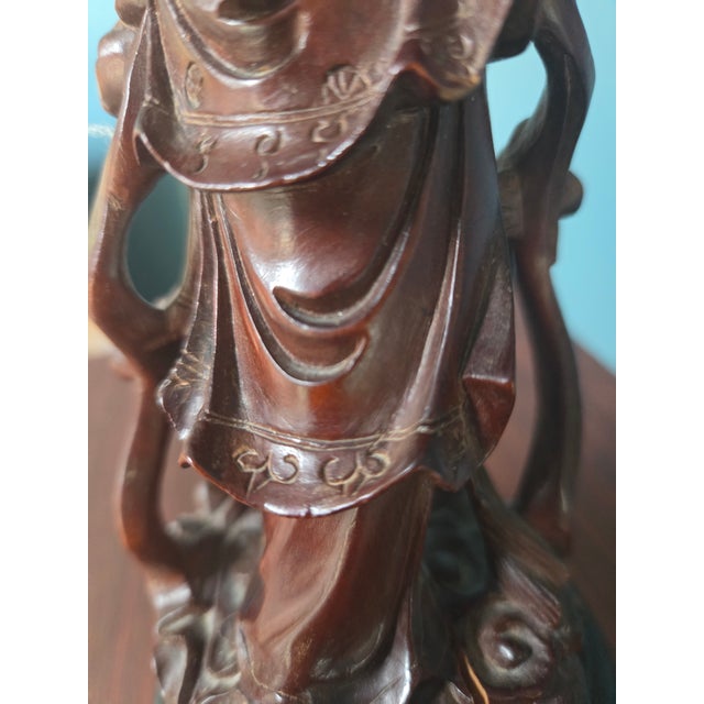 Chinese Chinese Carved Wood Celestial Maiden Statue For Sale - Image 3 of 12