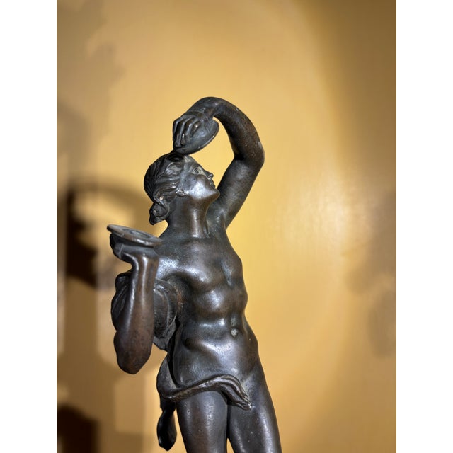 Baroque 19th Century Italian Grand Tour Patinated Bronze Figure "Follower of Bacchus" on the Marble Base For Sale - Image 3 of 12