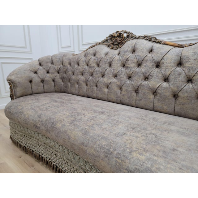 1980s French Sofa Gold Leaf Tufted Brown Velvet For Sale - Image 10 of 11