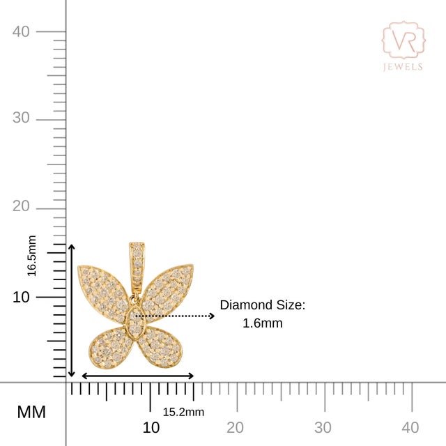 14k Solid Gold Pave Set Natural Diamond Butterfly Pendant For Sale - Image 9 of 11