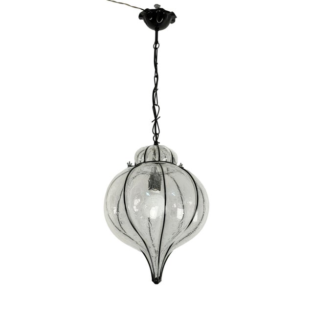 Venetian Lantern in Caged Murano Glass, 1980s For Sale