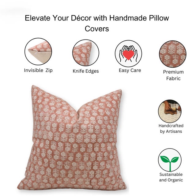 Fabdivine Traditional Block Print Pillow Cover 16x16 Inch Duck Canvas-Tulsi Buti For Sale - Image 4 of 4