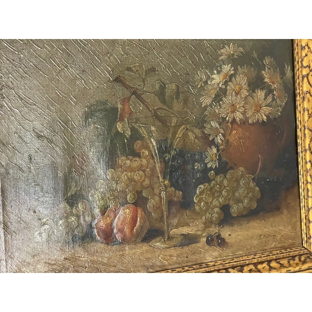 19 Th C German Still Life on Canvas in Gilded Frame For Sale - Image 14 of 16