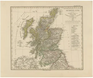 Map of Scotland with Highlands, Islands, and Northern England, 1858