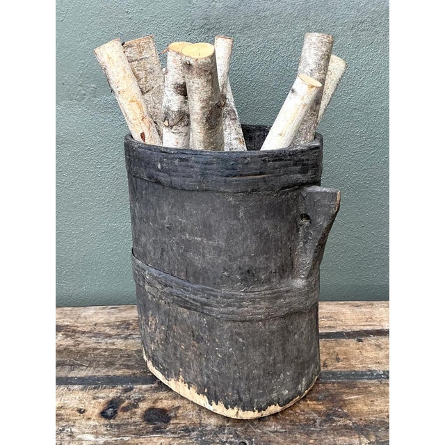 Contemporary Vintage Patinated Wood Bucket For Sale - Image 3 of 12