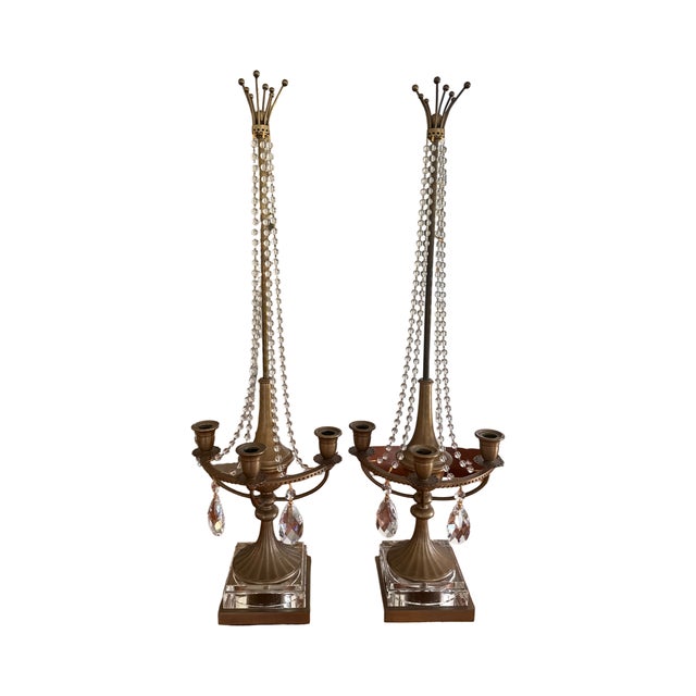 Hollywood Regency Pair Monumental Chapman Palm Beach Regency Candelabras For Sale - Image 3 of 18