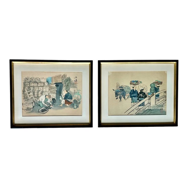 Pair Japanese Woodblock Prints by Sanzo Wada (1883–1967) For Sale