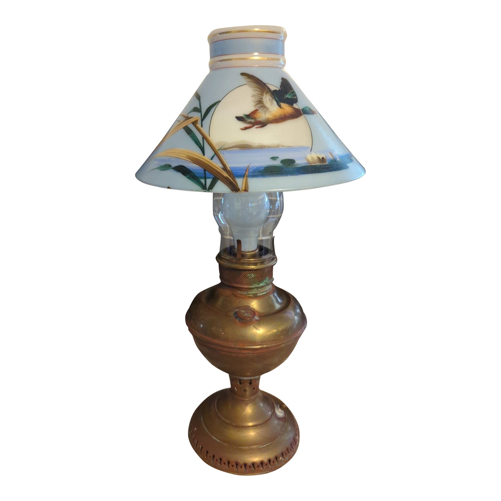 Vintage Edward Miller Brass Electrified Hurricane Lamp With Hand