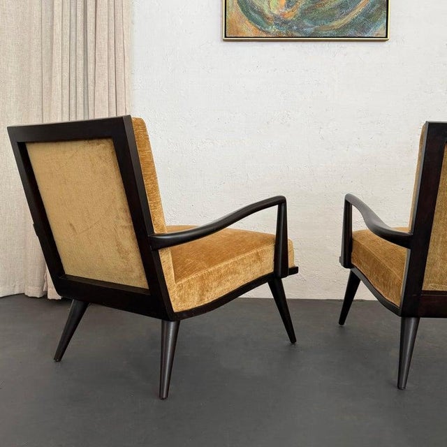 1950s Hollywood Regency Lounge Armchairs in Black Lacquered Walnut For Sale - Image 10 of 10