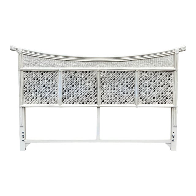 Chinoiserie Pagoda Wicker and Bamboo Rattan Headboard- King Size For Sale