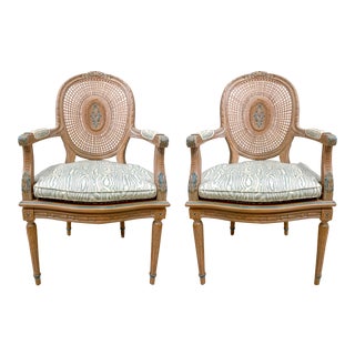Pair of French Style Caned Chairs For Sale