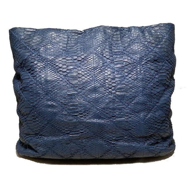 Chanel Chanel Navy Blue Quilted Matte Snakeskin Tote For Sale - Image 4 of 10