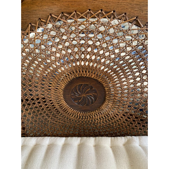 Wood Antique Oak Medallion Cane Back Bench Settee For Sale - Image 7 of 12