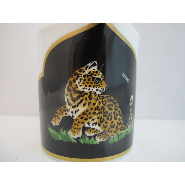 Black Lynn Chase Leopard Cat Design Jaguar Jungle Porcelain 24k Gold Creamer Pitcher For Sale - Image 8 of 10