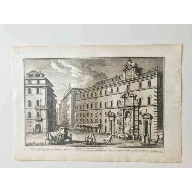 Collegio Ecclesiastico a Ponte Sisto is an original etching of the Late 18th century realized by Giuseppe Vasi. Signed and...