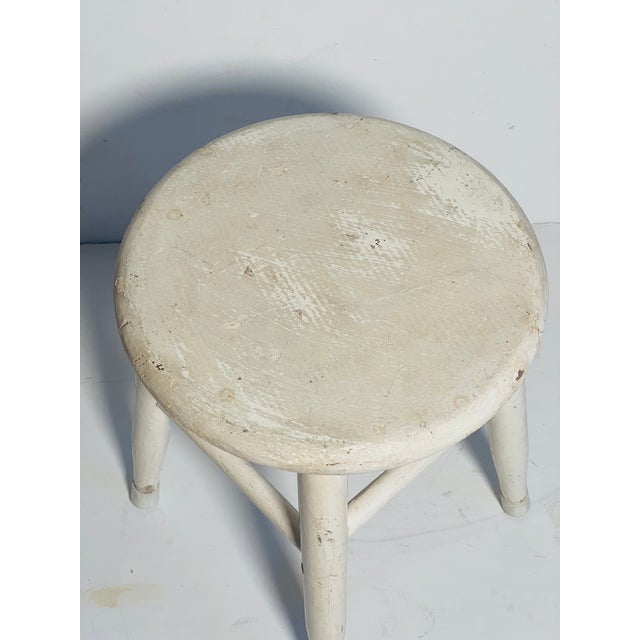 Antique Painted White Kitchen Low Stool Distressed For Sale - Image 4 of 4