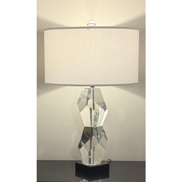 Modern Double Facet Block Crystal Lamp by Global Views For Sale - Image 3 of 11