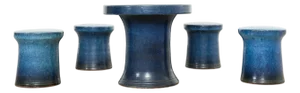 Japanese Showa Ceramic Tea Garden Dining Table and Stools