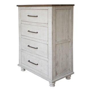 Avalon Rustic Farmhouse 4 Drawer Highboy Dresser - White For Sale