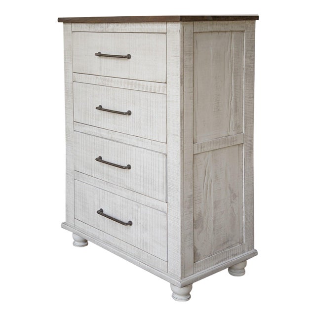 Avalon Rustic Farmhouse 4 Drawer Highboy Dresser - White For Sale